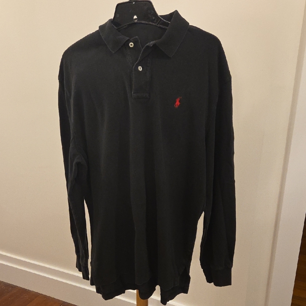 Mens's Ralph Lauren Black Long Sleeve Polo Xl Classic Logo Top